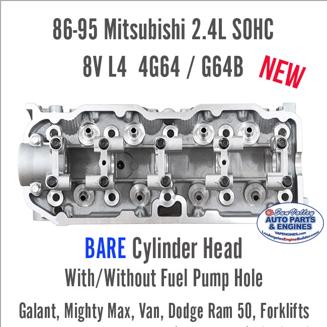 86-95 Mitsubishi 2.4L SOHC 8V L4 4G64 G64B Bare Cylinder head. Back