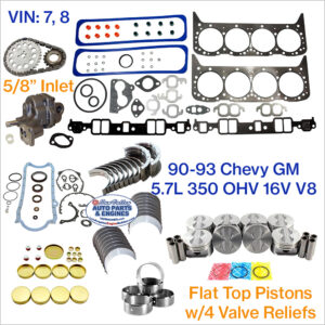 90-93 Chevy GM 5.7L 350 OHV 16V V8 Engine Rebuild Kit; VIN: 7, 8; Flat Top Pistons w/ 4 Valve Reliefs; 5/8 Inlet Pump