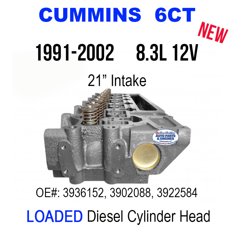 91-02 6CT 8.3 12V Cummins Diesel cylinder head loaded with valves. End