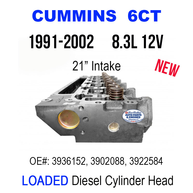 91-02 6CT 8.3 12V Cummins Diesel cylinder head loaded with valves. End