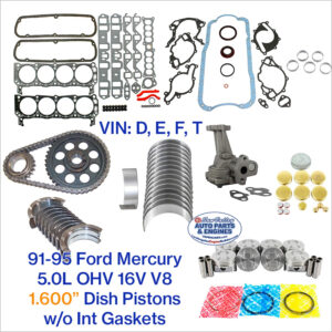91-95 FORD 5.OL 302 V8 OHV 16V Engine Rebuild Kit. 1.600" Dish Pistons
