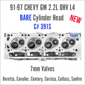 91-97 Chevy GM Pontiac 2.2L OHV L4 Bare New Cylinder Head. C# 391S. 7mm valves. Face