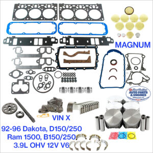 92-96 Dodge Dakota Ram 1500 B150 3.9L 239 OHV 12V V6 Magnum Engine Rebuild Kit. VIN X
