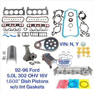 92-96 FORD 5.OL 302 V8 OHV 16V Engine Rebuild Kit. 1.608" Dish Pistons