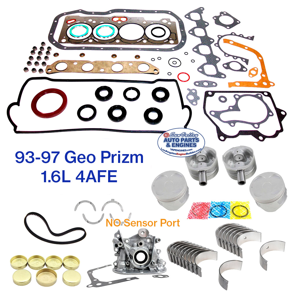 93-97 Geo Prizm 1.6L 4AFE Engine Rebuild Kit. No Sensor port