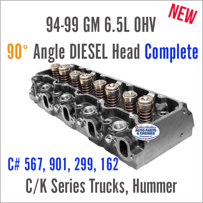 94-99 GM 6.5 OHV Diesel Head Complete- 90 angle. C# 567, 901, 299, 162