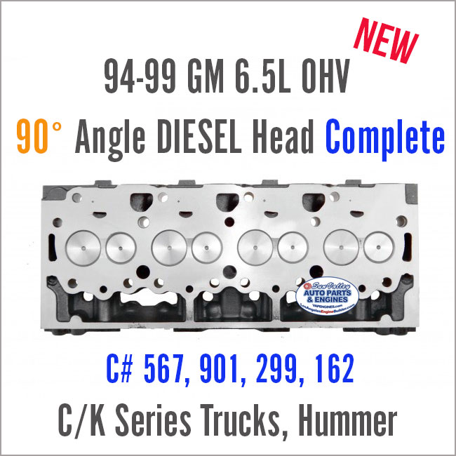 94-99 GM 6.5 OHV Diesel Head Complete- 90 degree. C# 567, 901, 299, 162, face