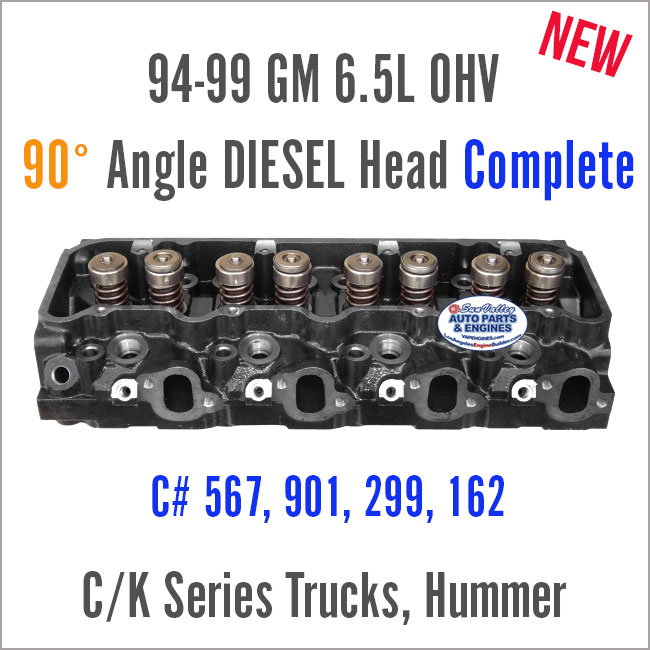 94-99 GM 6.5 OHV Diesel Head Complete- 90 degree. C# 567, 901, 299, 162. ports
