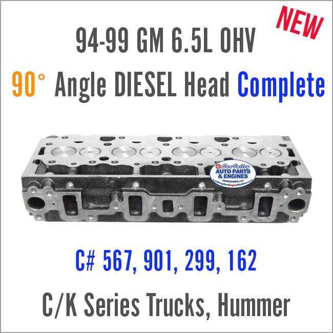 94-99 GM 6.5 OHV Diesel Head Complete- 90 degree. C# 567, 901, 299, 162. side