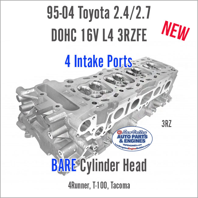 95-04 Toyota 2.4L 2.7L DOHC 16V L4 3RZ 2RZ Bare New Cylinder Head. 4 Intake Ports. Angle