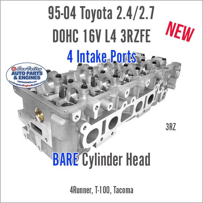 95-04 Toyota 2.4L 2.7L DOHC 16V L4 3RZ 2RZ Bare New Cylinder Head. 4 Intake Ports. Angle