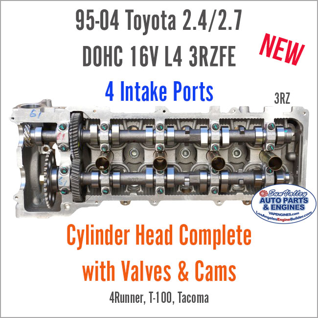 95-04 Toyota 2.4L 2.7L DOHC 16V L4 2RZ 3RZ New Cylinder Head Complete w/valves. 4 Intake Ports. Back
