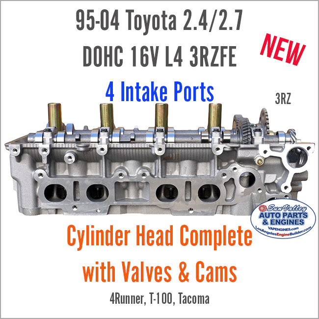 95-04 Toyota 2.4L 2.7L DOHC 16V L4 2RZ 3RZ New Cylinder Head Complete w/valves. 4 Intake Ports. Exhaust prt