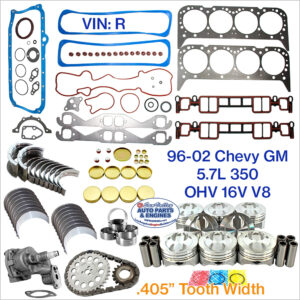 96-02 Chevy GMC 5.7L 350 OHV 16V V8 Engine Rebuild Kit VORTEC, VIN R; .405" Tooth Width Sprocket. C/K Series