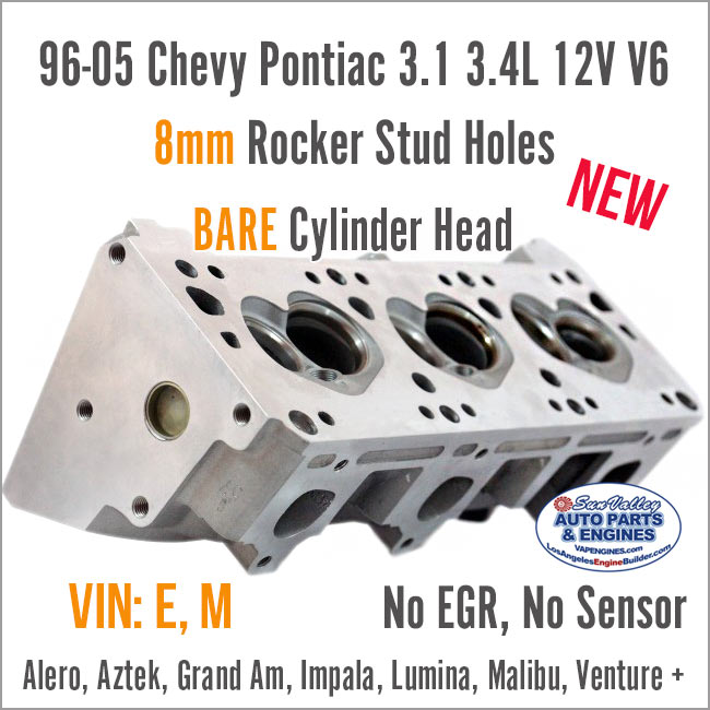 96-05 Chevy Pontiac 3.1 3.4 OHV V6 Bare Cylinder Head, 8mm. 487/170