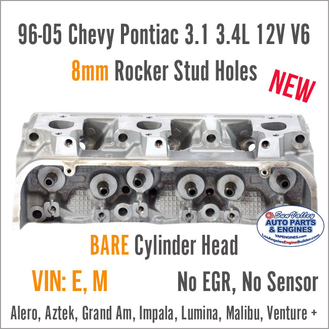 96-05 Chevy Pontiac 3.1 3.4 OHV V6 Bare Cylinder Head, 8mm. 487/170. Back