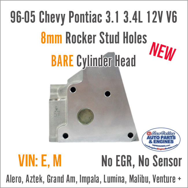 96-05 Chevy Pontiac 3.1 3.4 OHV V6 Bare Cylinder Head, 8mm. 487/170. End