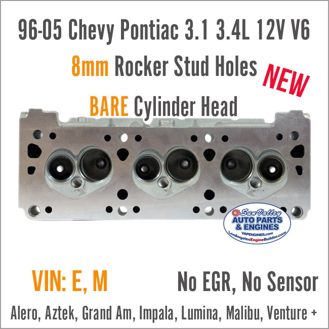 96-05 Chevy Pontiac 3.1 3.4 OHV V6 Bare Cylinder Head, 8mm. 487/170. Face