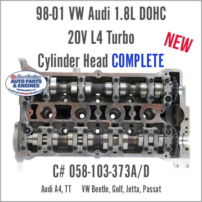 98-01 Audi VW 1.8L DOHC 20V Turbo New Cylinder Head 373A/D, Complete with Valves/Cam. Back