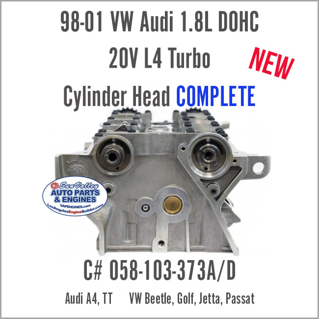 98-01 Audi VW 1.8L DOHC 20V Turbo New Cylinder Head 373A/D, Complete with Valves/Cam. End