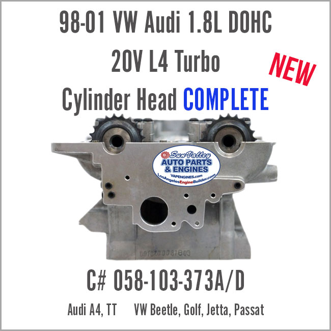 98-01 Audi VW 1.8L DOHC 20V Turbo New Cylinder Head 373A/D, Complete with Valves/Cam. End 2