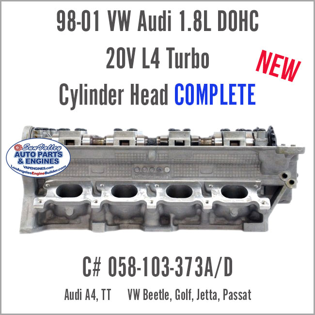 98-01 Audi VW 1.8L DOHC 20V Turbo New Cylinder Head 373A/D, Complete with Valves/Cam. Side