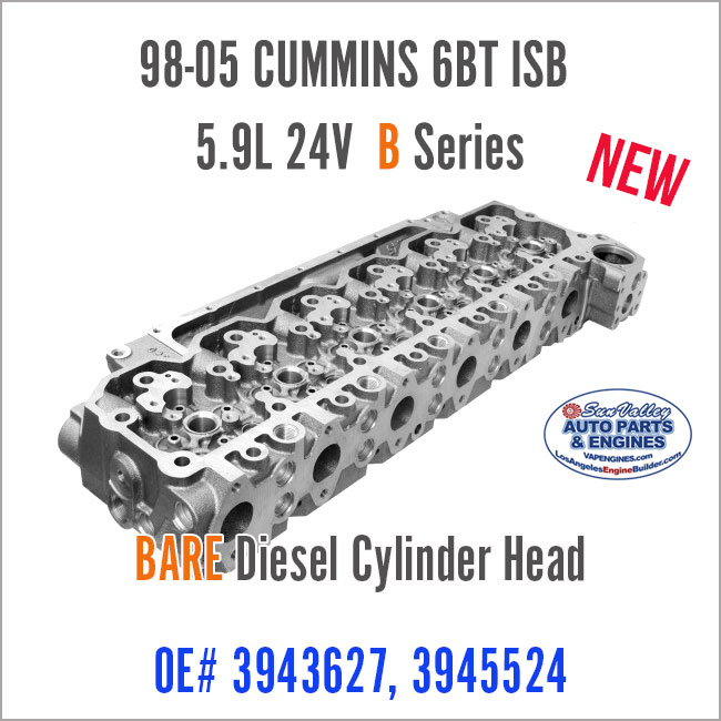 98-05 Cummins 6BT ISB 5.9L 24V B Series Bare Cylinder Head 627/524. Angle