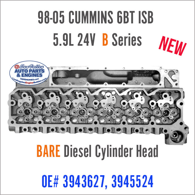 98-05 Cummins 6BT ISB 5.9L 24V B Series Bare Cylinder Head 627/524. Back