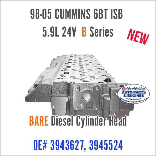 98-05 Cummins 6BT ISB 5.9L 24V B Series Bare Cylinder Head 627/524. End