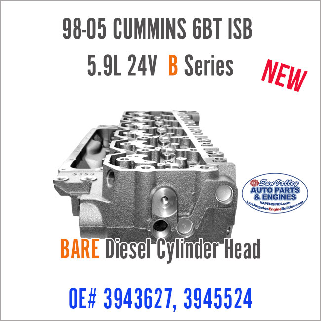 98-05 Cummins 6BT ISB 5.9L 24V B Series Bare Cylinder Head 627/524. End