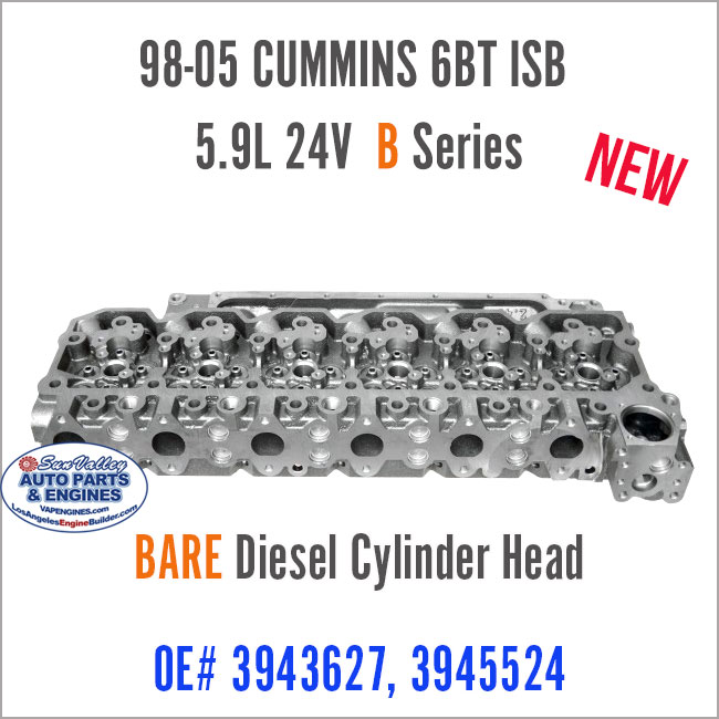 98-05 Cummins 6BT ISB 5.9L 24V B Series Bare Cylinder Head 627/524. Port Angle