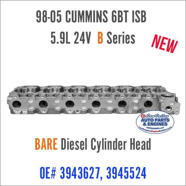 98-05 Cummins 6BT ISB 5.9L 24V B Series Bare Cylinder Head 627/524. Ports