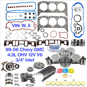 99-06 Chevy GM 4.3L OHV 12V V6 Vortec Engine Rebuild Kit; VIN W, X. ¾" OP Inlet