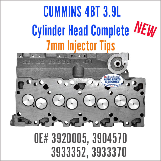 Cummins 4BT 3.9L Cylinder Head Complete w/Valves 3920005/ 3933370. Face