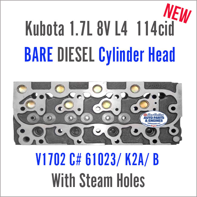 Kubota 1.4L L4 114cid V1702 BARE Diesel Cylinder Head. C# 61023, bk