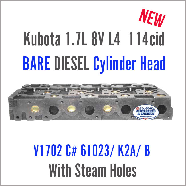 Kubota 1.4L L4 114cid V1702 BARE Diesel Cylinder Head. C# 61023, ports 2