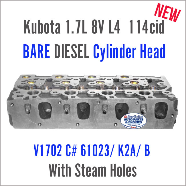 New Kubota 1.7 4 CYL V1702 BARE Cylinder Head 61023 K2A/B - Image 2