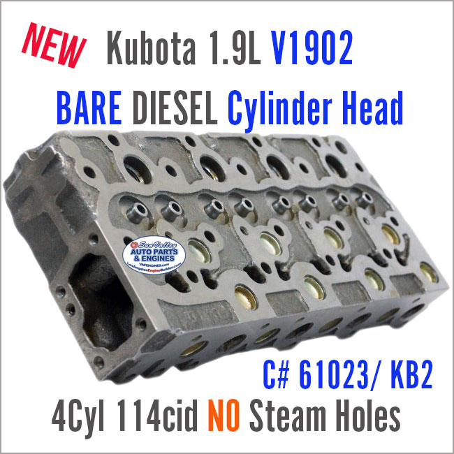 Kubota 1.9L V1902 KB2 BARE Diesel Cylinder Head 61023. No steam holes. angle