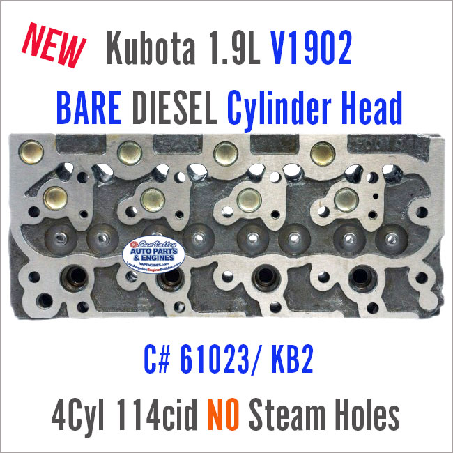 Kubota 1.9L V1902 KB2 BARE Diesel Cylinder Head 61023. No steam holes. back