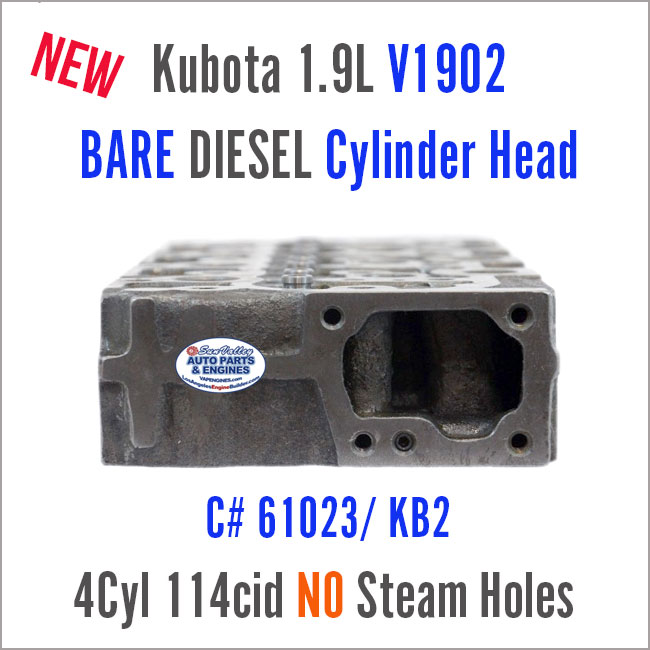 Kubota 1.9L V1902 KB2 BARE Diesel Cylinder Head 61023. No steam holes. end