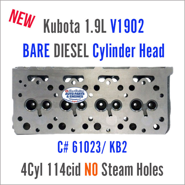 Kubota 1.9L V1902 KB2 BARE Diesel Cylinder Head 61023. No steam holes. face
