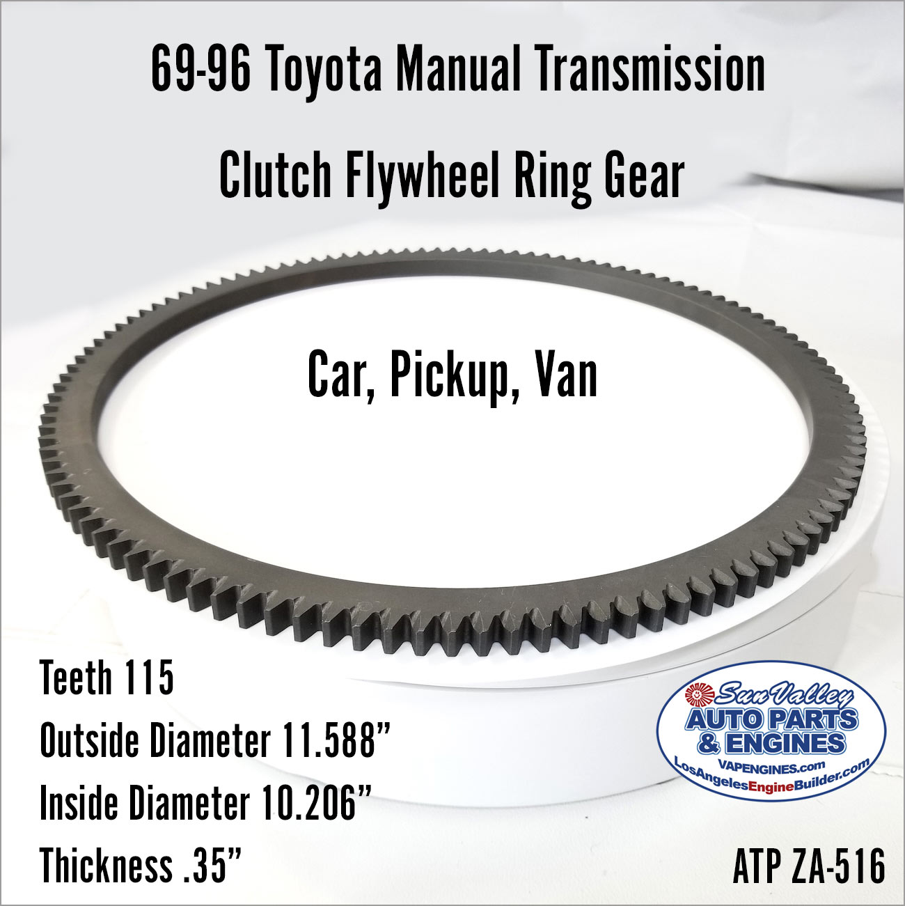 69-96 Toyota Manual Transmission Flywheel Ring Gear 115 teeth. angle ZA516
