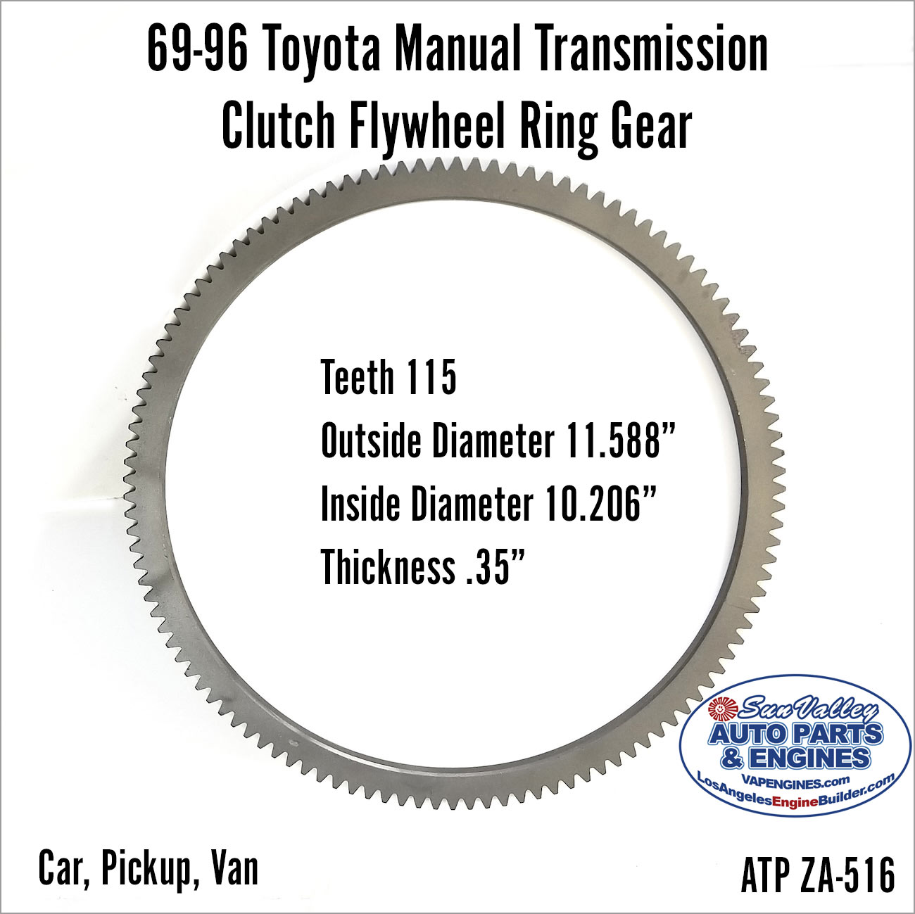 69-96 Toyota 4Runner, Celica PU M/Trans Clutch Flywheel Ring Gear 115-Teeth ZA516 - Image 3