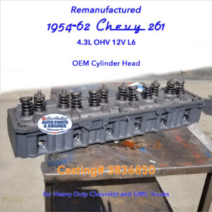 Remanufactured 1954-62 GM Chevy 261 Cylinder Head w/Valves. Angle view #3836850