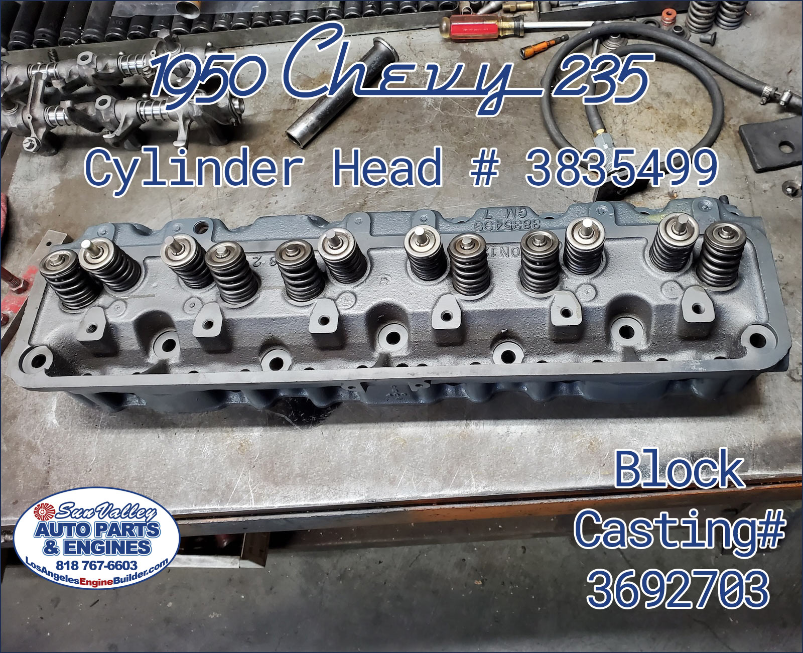 50-52 GM Chevy 235 Cylinder Head cast# 3835499 on block 3692703 50-52 GM Chevy 235 Cylinder Head cast# 3835499 on block 3692703