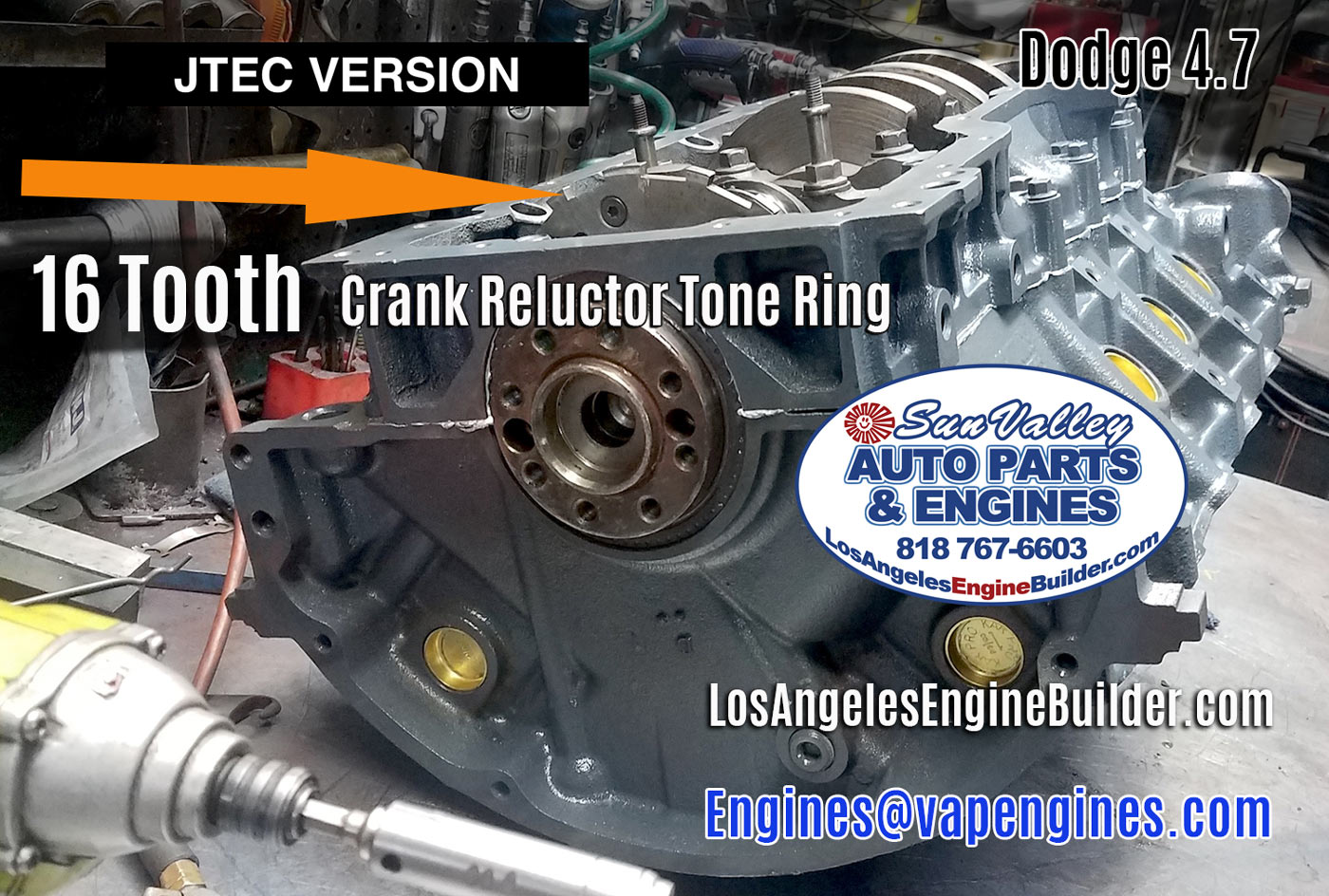 Dodge 4.7 JTEC 16 tooth Crank Wheel Tone Ring installed Dodge Jeep 4.7L 16 Tooth JTEC Crank Wheel Reluctor Ring