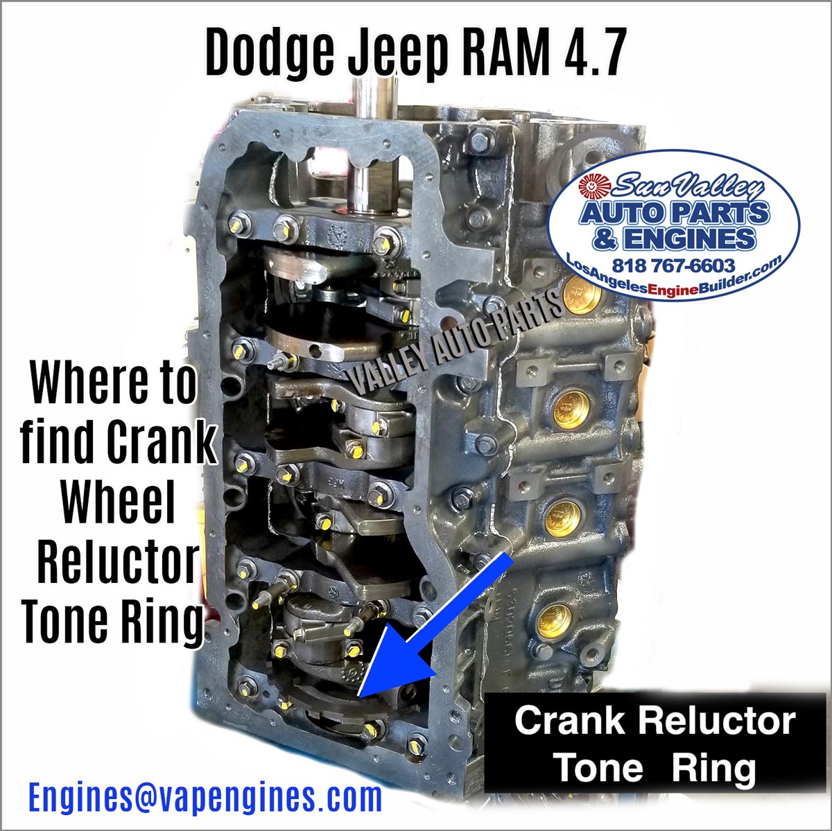 Dodge Jeep Ram 4.7 Crank Reluctor Wheel Tone Ring location Dodge Jeep Ram 4.7 Crank Reluctor Wheel Tone Ring location on Block