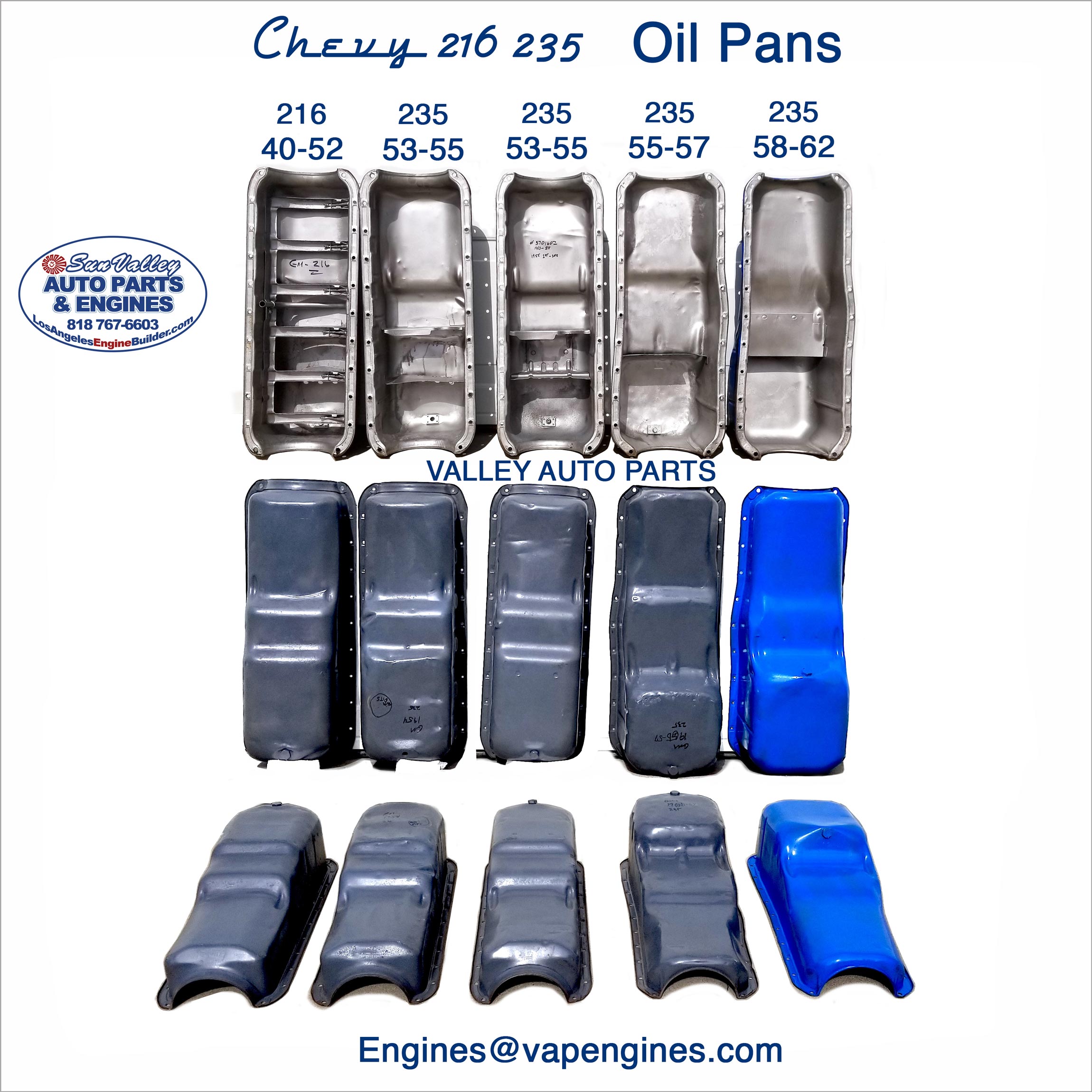 1940-62 Chevy 216, 235 Oil Pan side by side comparison. 1940-62 Chevy 216, 235 Oil Pan side by side comparison.