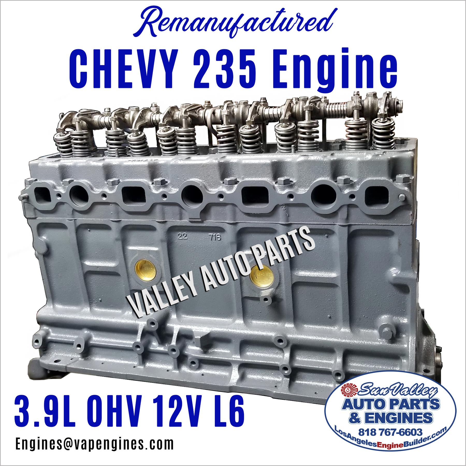 41-62 GM Chevy 235 3.9L OHV 12 L6 Engines for Sale
