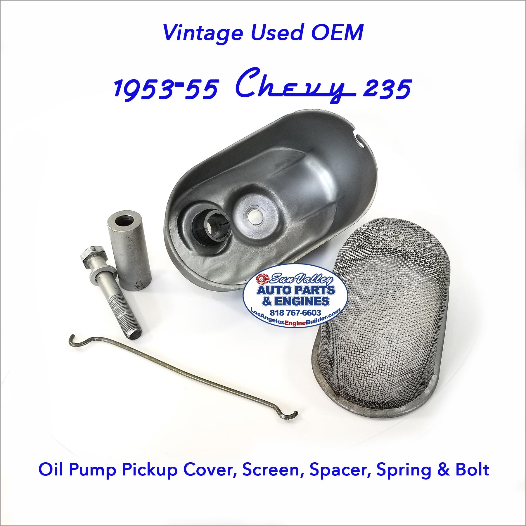 Set pieces. Vintage Used OEM 53-55 Chevy 235 Oil Pump Pickup Cover Screen Spacer